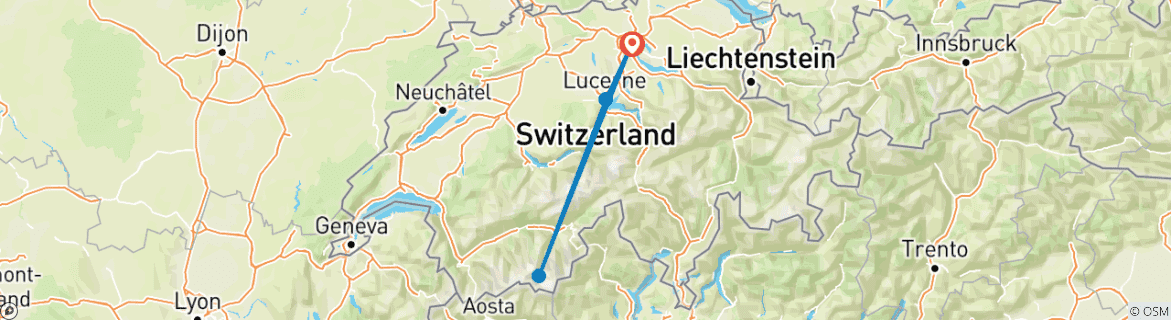Image of a map showing the route of the tour