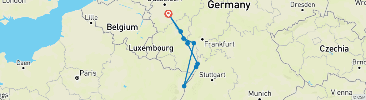 Image of a map showing the route of the tour