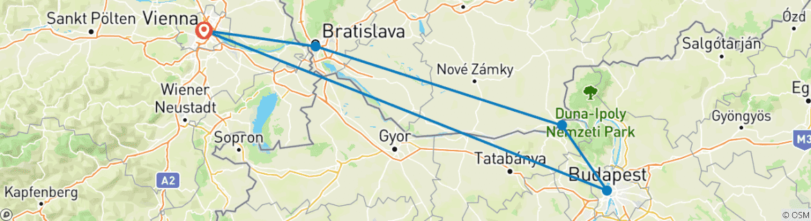 Karte mit der Reiseroute