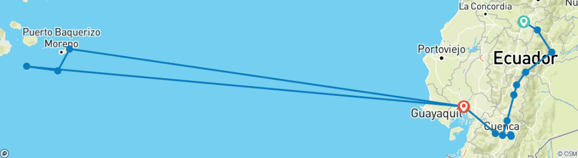 Karte mit der Reiseroute