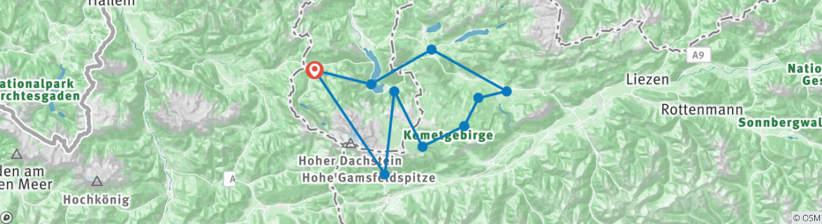 Map of Dachstein Circuit Hike