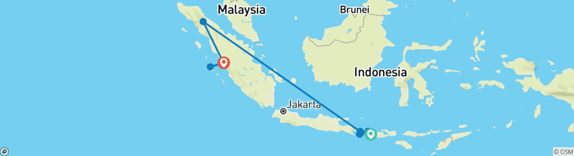 Carte du circuit 21 jours - De Lombok à Sumatra