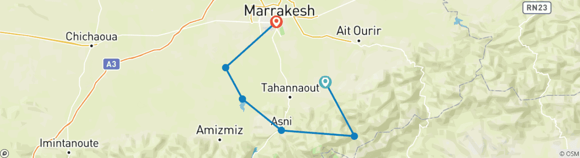 Karte mit der Reiseroute