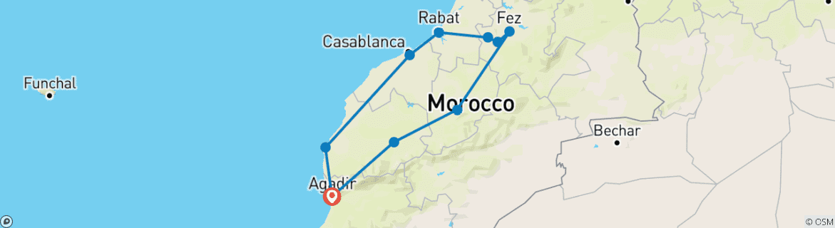 Foto van een kaart met de route van de rondreis