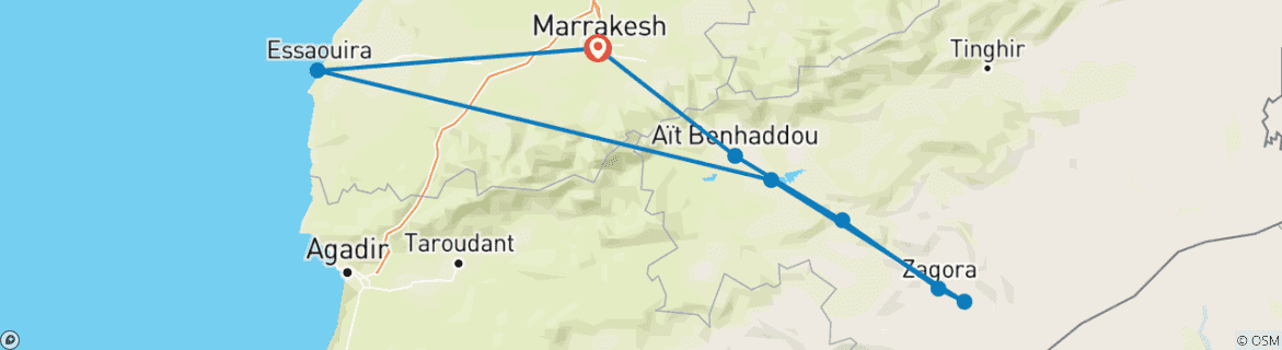 Karte mit der Reiseroute