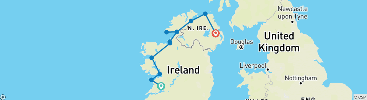 Image of a map showing the route of the tour