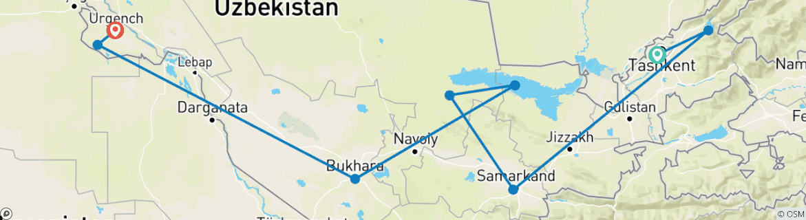 Image d'une carte montrant l'itinéraire du circuit