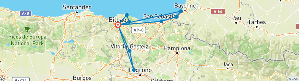 Image d'une carte montrant l'itinéraire du circuit