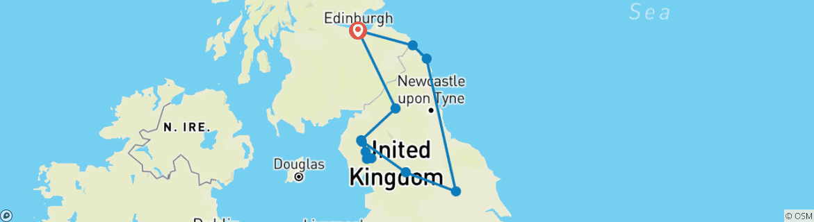 Karte von York, Windermere & Hadrian's Wall - 5 Tage