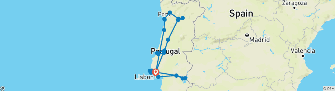 Foto van een kaart met de route van de rondreis