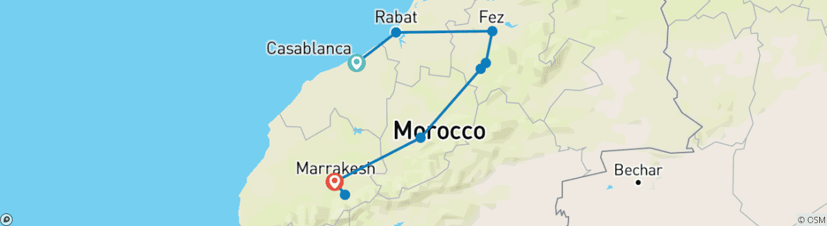 Karte mit der Reiseroute