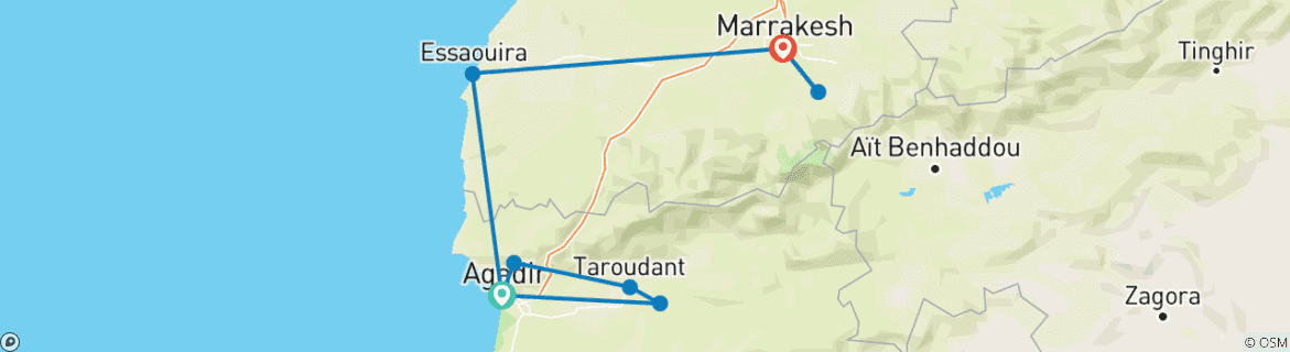 Karte mit der Reiseroute