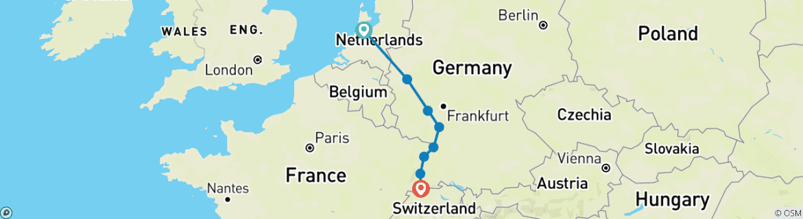 Foto van een kaart met de route van de rondreis