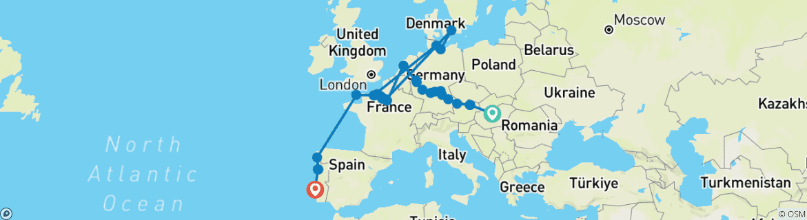 Carte du circuit Grand voyage : De Budapest à Lisbonne