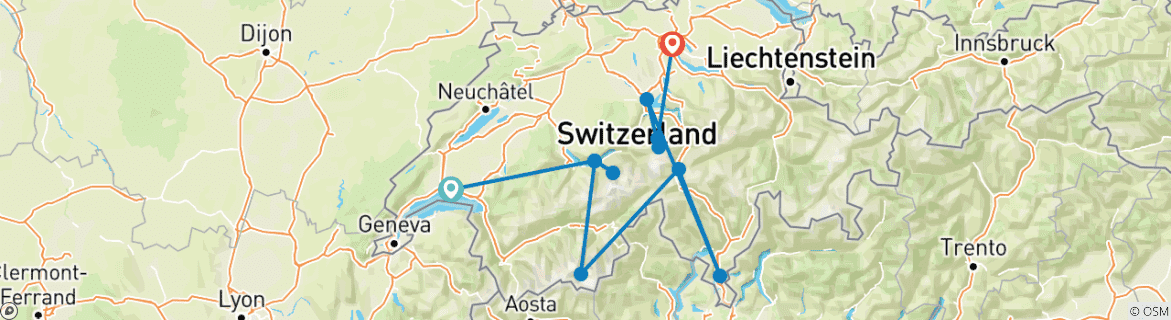 Image d'une carte montrant l'itinéraire du circuit