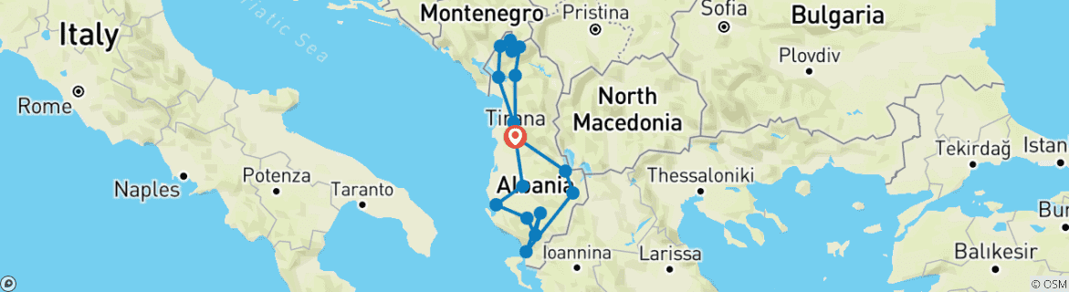 Foto van een kaart met de route van de rondreis