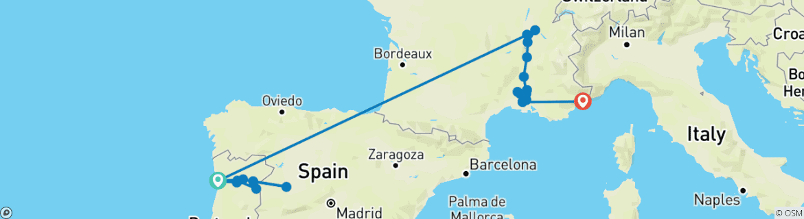 Karte mit der Reiseroute