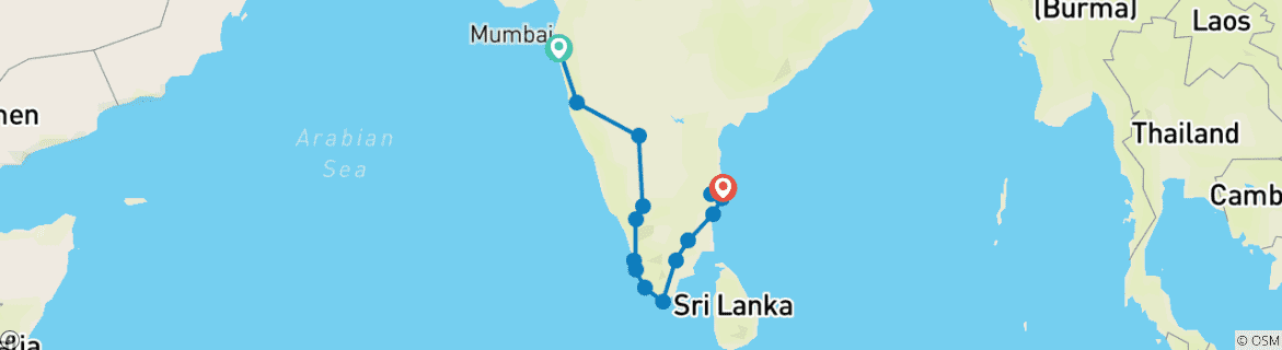 Foto van een kaart met de route van de rondreis