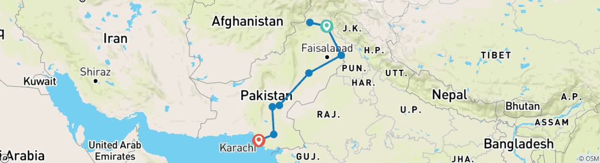 Karte mit der Reiseroute