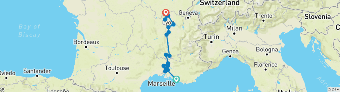 Foto van een kaart met de route van de rondreis