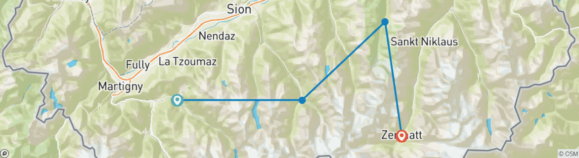 Map of Haute Route - Switzerland Hike