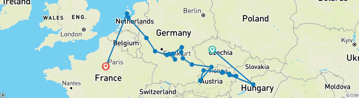 Foto van een kaart met de route van de rondreis