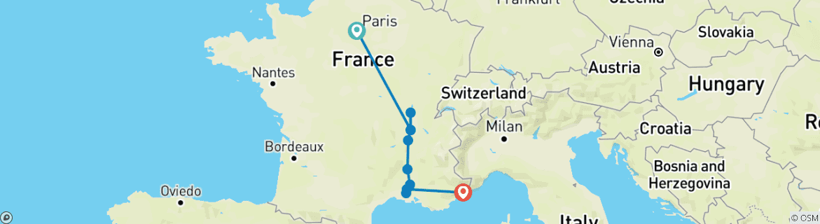 Karte mit der Reiseroute