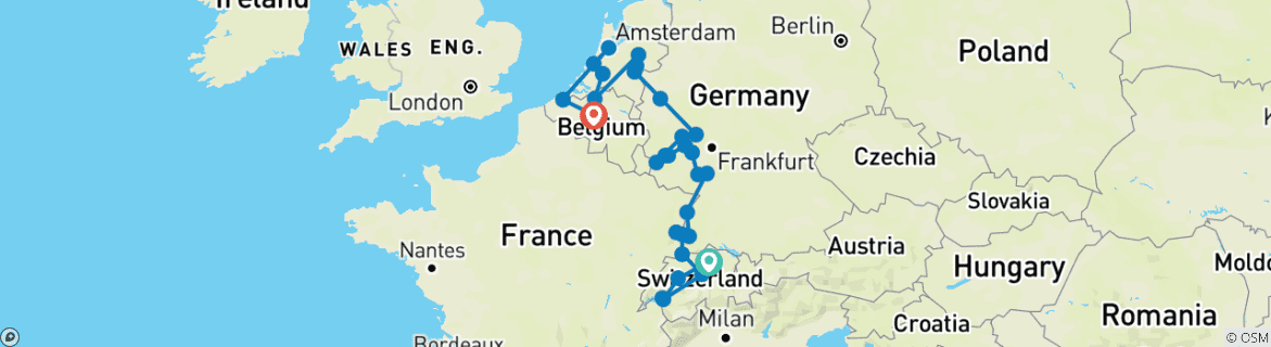 Foto van een kaart met de route van de rondreis