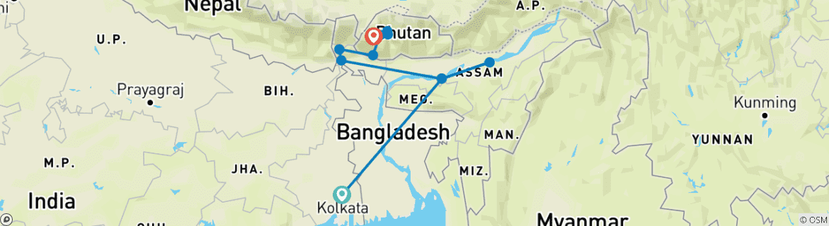 Karte mit der Reiseroute