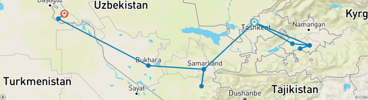 Image d'une carte montrant l'itinéraire du circuit