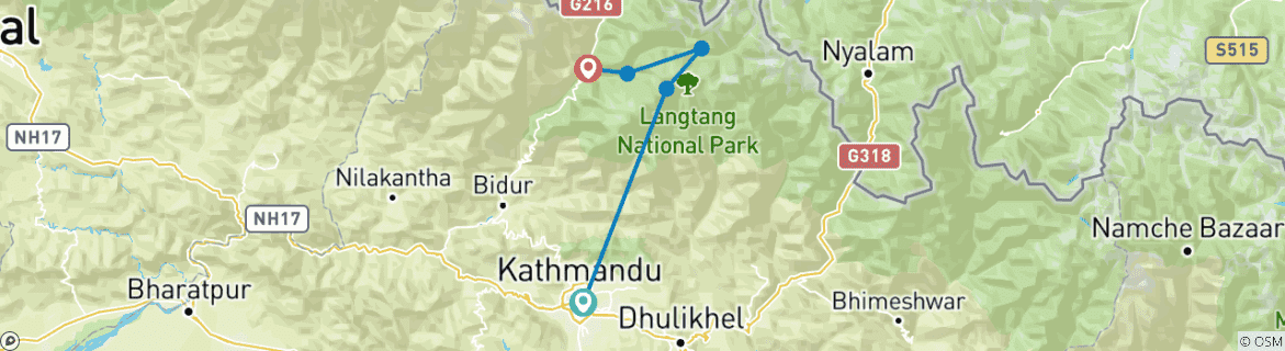 Image of a map showing the route of the tour