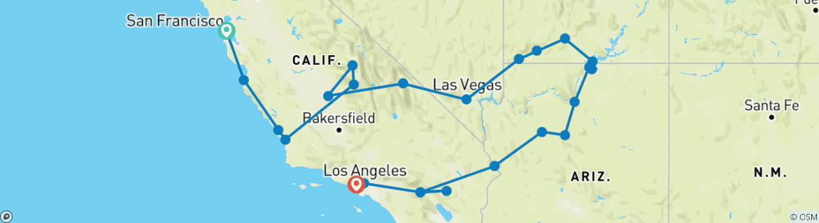 Foto van een kaart met de route van de rondreis