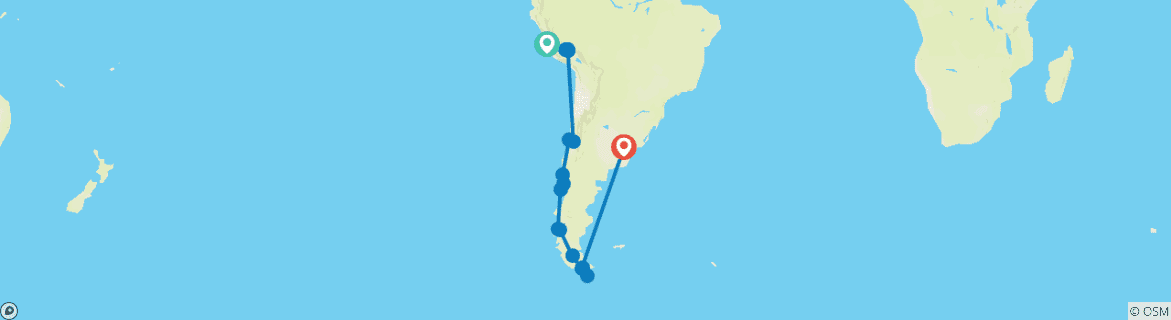 Foto van een kaart met de route van de rondreis