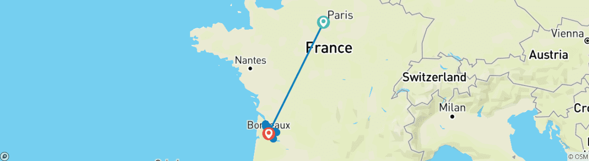 Carte du circuit Bordeaux Affair avec les meilleurs moments de Paris