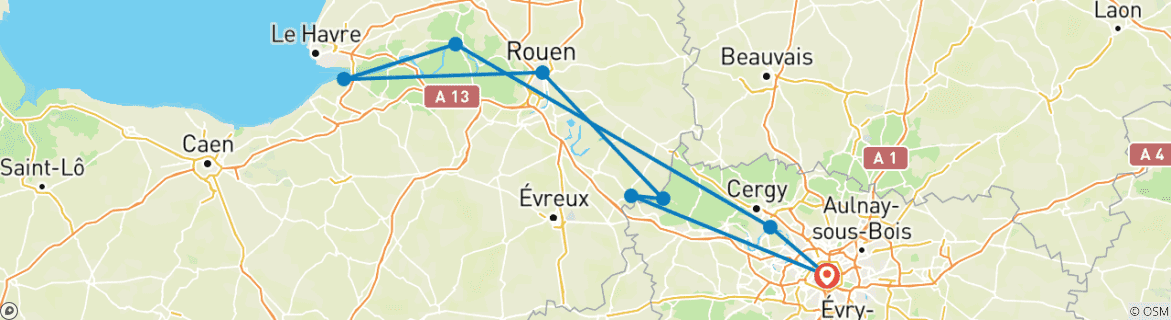 Image d'une carte montrant l'itinéraire du circuit