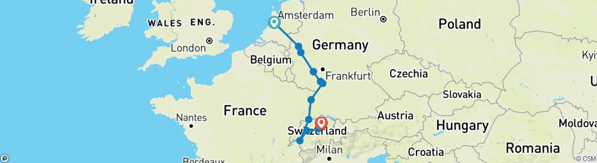 Foto van een kaart met de route van de rondreis