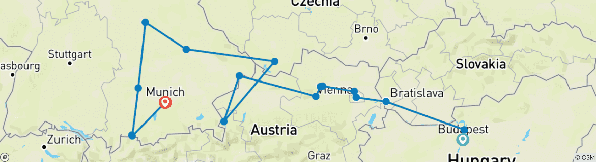 Foto van een kaart met de route van de rondreis