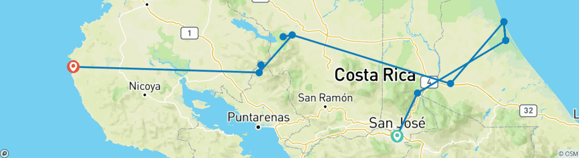 Foto van een kaart met de route van de rondreis