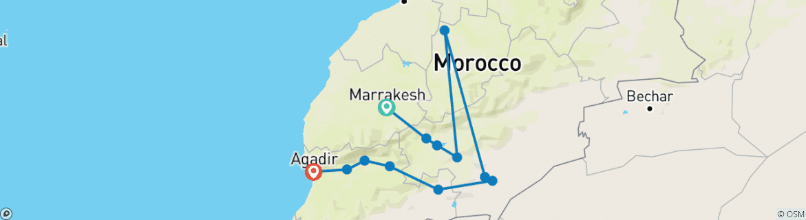 Foto van een kaart met de route van de rondreis