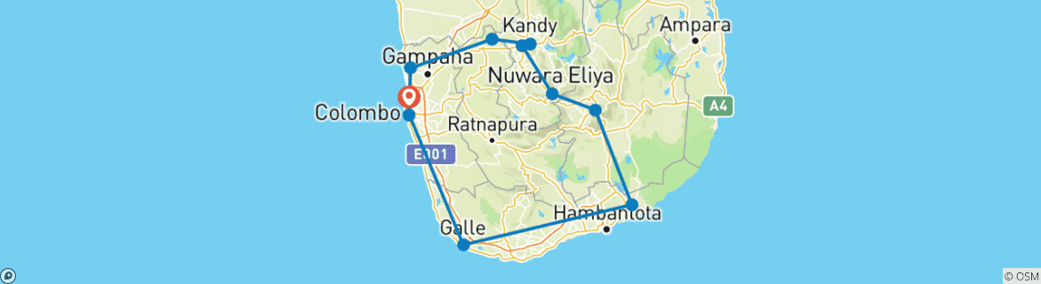 Foto van een kaart met de route van de rondreis