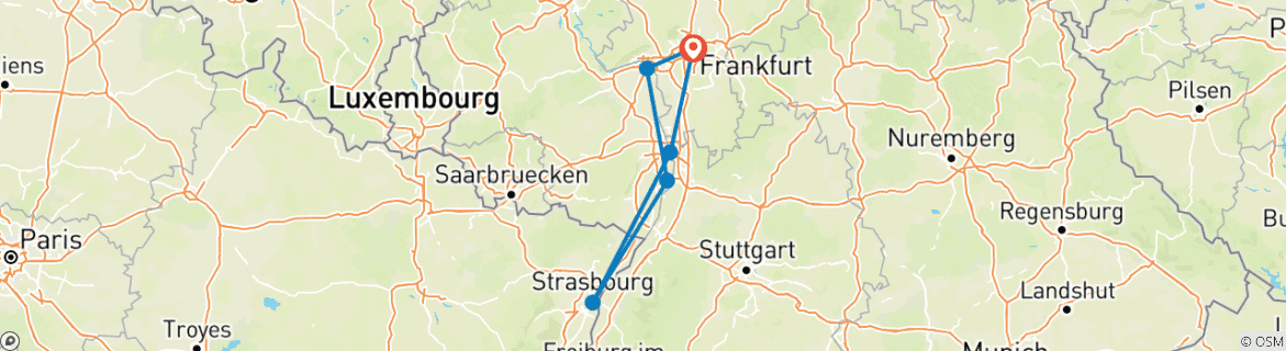 Karte mit der Reiseroute