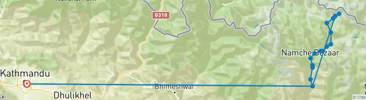 Carte du circuit Trek court du camp de base de l'Everest - 7 jours