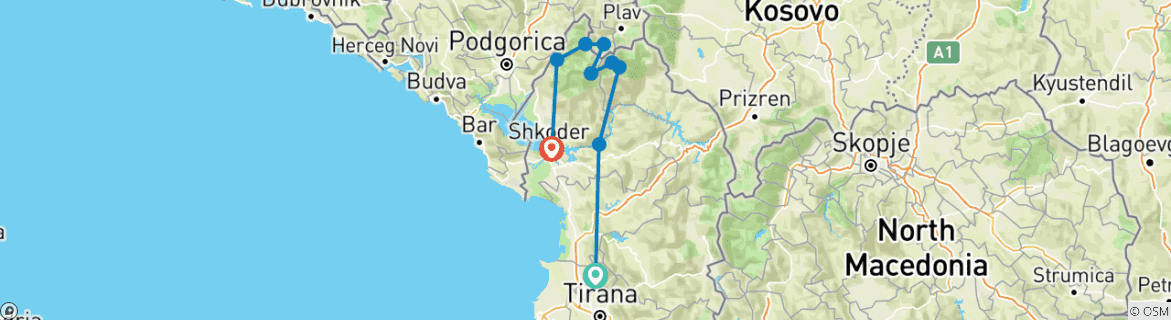 Foto van een kaart met de route van de rondreis