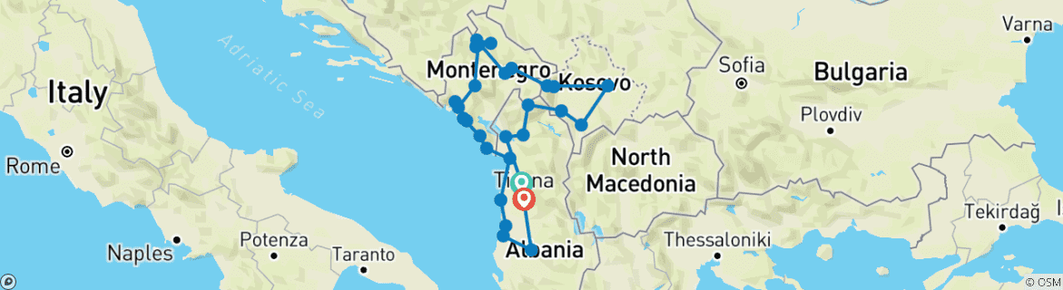 Foto van een kaart met de route van de rondreis