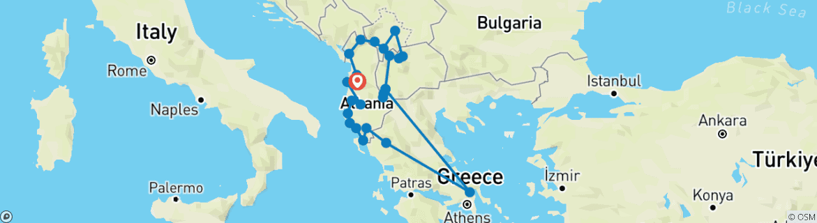 Foto van een kaart met de route van de rondreis