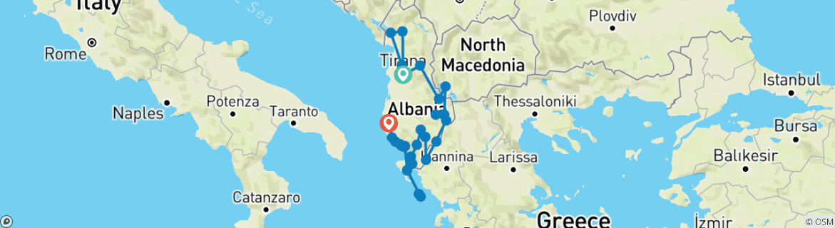 Foto van een kaart met de route van de rondreis