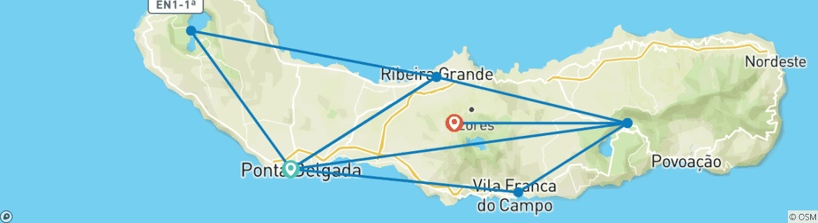 Kaart van Ontdekkingstocht Sao Miguel - 7 dagen