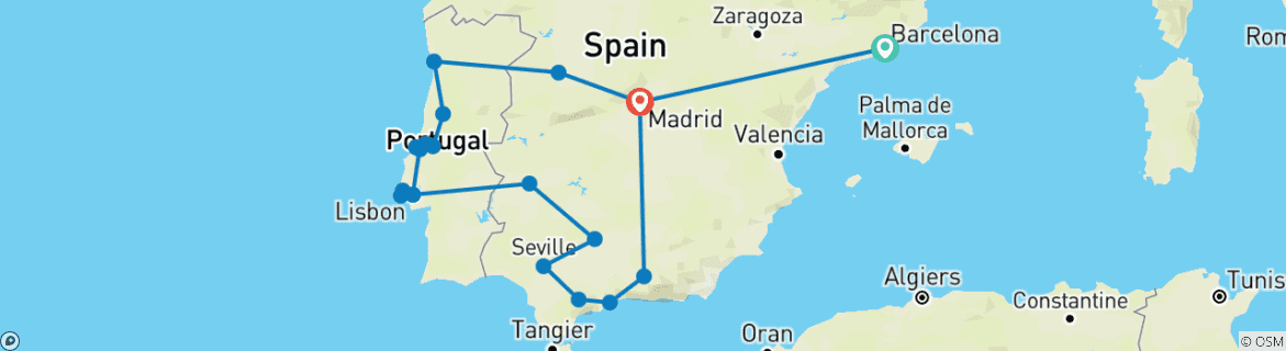 Foto van een kaart met de route van de rondreis