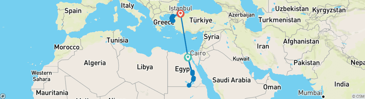 Karte mit der Reiseroute