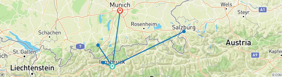 Image d'une carte montrant l'itinéraire du circuit